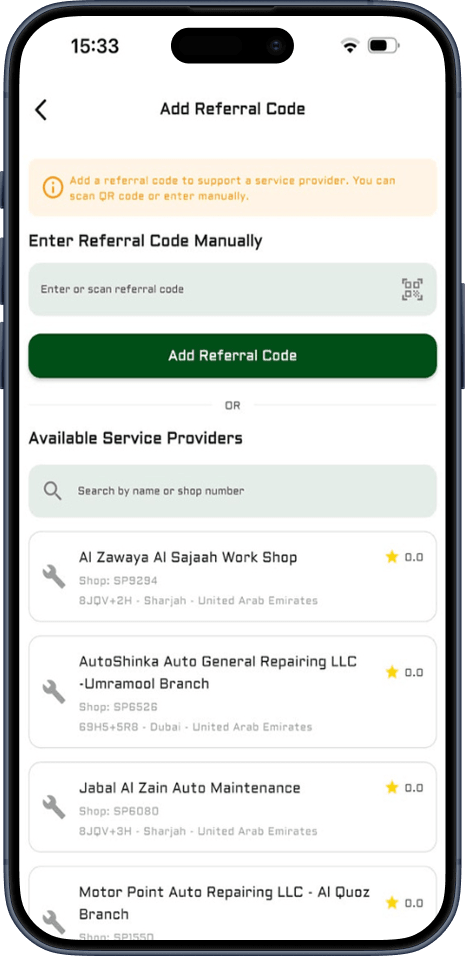 Mobile app screen